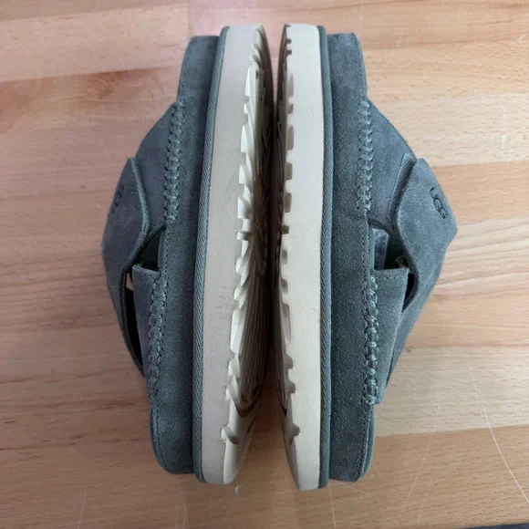 UGG Goldenstar Cross Slide Suede Minimalist Platform Sandal Green Size 7.5 - Picture 10 of 10